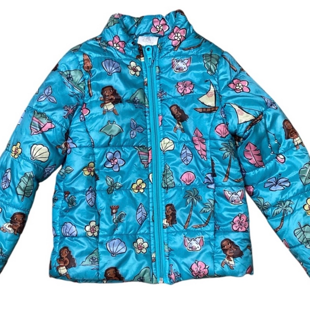 Disney  Moana Vibrant Blue-Green  Kids Puffer Jacket.